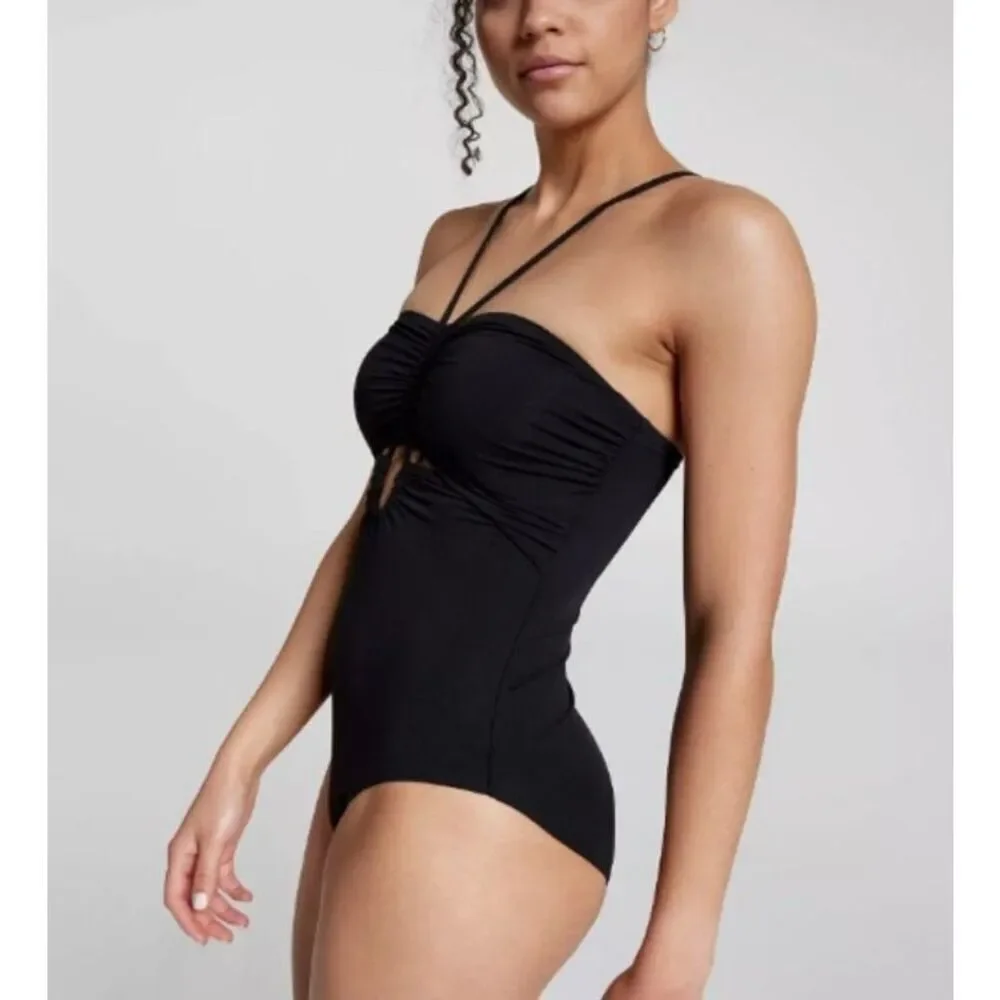 Calia NWT Shirred Cutout One Piece Pure Black Size 14